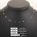 18K gold-plated stainless steel necklace with multi-color natural stones on neck model - Golden Multi-color Stone Necklace 40+5