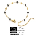 Golden stainless steel beaded chain with black faceted beads and lobster clasp closure - Golden 4.0 Black Crystal 3mm Beads Bracelet 17+5