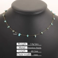 Stainless steel necklace featuring irregular turquoise stone beads on a black neck display - Golden Blue Stone Chip Necklace 40+5