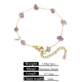 18k gold plated stainless steel bracelet featuring natural purple stones and fine chain - Golden Purple Stone Chip Bracelet 17+5