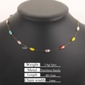 Minimalist gold stainless steel necklace with multi-colored rectangular gemstone beads - Golden Square Crystal Necklace 40+5