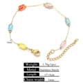 Gold plated stainless steel bracelet with five faceted rectangular colorful gemstones - Golden Square Crystal Bracelet 17+5