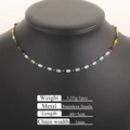 Colorful gemstone bead necklace with 18k gold plated stainless steel beads on a model - Golden Bar Crystal Necklace 40+5