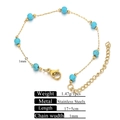 Minimalist 18k gold plated stainless steel bracelet featuring turquoise blue beads - Golden Round Turquoise Bracelet 17+5