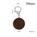 Ronde houten hanger sleutelhanger met zilveren karabijnsluiting en afmetingen - Donker Koffiebruin