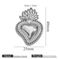 Silver sacred heart pendant in stainless steel with sunburst detail and dimensions - Steel Pendant 6 (40x25mm)