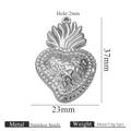 Silver stainless steel sacred heart pendant with 37mm x 23mm dimensions for DIY jewelry - Steel Pendant 7 (37x23mm)