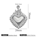 Polished silver stainless steel sun heart flame pendant, 30x20mm jewelry accessory - Steel Pendant 4 (Flame Heart)