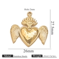 Gold stainless steel heart pendant with wings, 27.5mm x 26mm charm for DIY jewelry making - Gold Pendant 12 (Winged Heart)