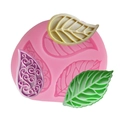 Pink silicone leaf mold with finished gypsum leaves for DIY aromatherapy and cake decor - Pink (Three-Hole Leaf)