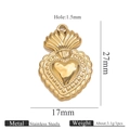18K gold plated stainless steel sun heart pendant with detailed dimensions and specs - Gold Pendant 14 (27x17mm)