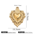 Golden stainless steel hollow heart pendant charm with sun pattern engraving 18.5x26.5mm - Gold Pendant 15 (Hollow Engraved)