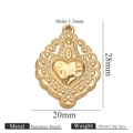 Vintage 18K gold plated stainless steel heart charm pendant with embossed relief detail - Gold Pendant 16 (28x20mm)