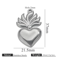 Silver steel heart flame pendant in stainless steel measuring 37mm by 21.5mm - Steel Pendant 9 (37x21.5mm)