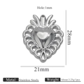 Silver stainless steel heart pendant with intricate filigree details and 1mm hole - Steel Pendant 10 (28x21mm)