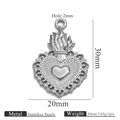 Sacred heart sunburst pendant in silver stainless steel finish with dimensions - Steel Pendant 11 (30x20mm)
