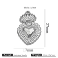 Silver stainless steel sacred heart pendant variant with precise 27mm height measurements - Steel Pendant 14 (27x17mm)