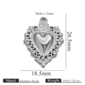 Polished stainless steel heart pendant with intricate hollow pattern, 26.5mm size - Steel Pendant 15 (26.5x18.5mm)