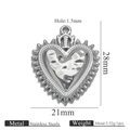 Polished silver heart pendant with sunburst spikes in stainless steel, 21mm x 28mm size - Steel Pendant 17 (Hammered Heart)