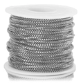 Macro shot of silver stainless steel box chain wound on a white plastic spool for DIY jewelry - US 1.5 / Steel