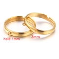 Adjustable golden stainless steel ring base with 1mm hole for DIY jewelry making - 3mm Width / Gold
