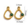 Pendentif goutte en acier doré avec incrustation de pierre malachite verte - Goutte-Malachite