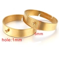 Adjustable golden stainless steel ring base with 1mm hole for DIY jewelry making - 5mm Width / Gold