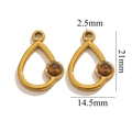 Pendentif goutte en acier inoxydable doré avec œil de tigre, pièce bijoux 21x14,5mm - Goutte-Oeil de Tigre