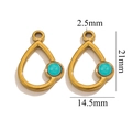 Pendentif goutte en acier doré avec perle turquoise et indications de taille détaillées - Goutte d'Eau-Bleu Lac