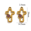 Pendentif croix en acier doré avec pierre violette et dimensions de 20x14,5 mm - Croix-Améthyste