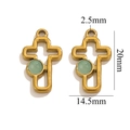 Pendentif croix évidée dorée avec incrustation de pierre naturelle verte et dimensions - Croix-Aventurine