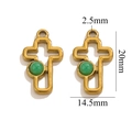 Pendentif croix doré en acier inoxydable avec œil de tigre et détails ajourés - Croix-Agate Verte
