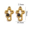 Pendentif croix en acier doré avec incrustation de pierre naturelle ronde 20mm - Croix-Turquoise Noire