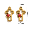 Pendentif croix en acier doré avec pierre naturelle rouge et motif évidé élégant - Croix-Turquoise Rouge