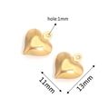 Gouden holle hart-hangers voor DIY-sieraden, 11x13mm roestvrijstalen bedeltjes - Goud 01