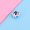 Cylindrical stainless steel evil eye bead with blue enamel inlay for DIY jewelry - Single Piece / Steel Style 4