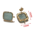 Detail of 16mm square amazonite earrings with hammered gold frames and DIY connection loops - Single Piece / Green Aventurine