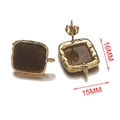 Detail of square gold stainless steel stud earrings with tiger eye stone, size 16mm x 15mm - Single Piece / Tiger's Eye