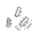 Cylindrical stainless steel magnetic slide clasp for multi-layer necklaces, size 15mm by 6.5mm - Double Strand Hole / Layered Silver