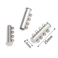 Silver 25mm stainless steel 4-strand magnetic sliding tube clasp for DIY jewelry making - Quadruple Strand Hole / Quadruple Layer Silver