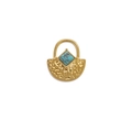 Vintage bohemian style pendant with hammered gold base and square turquoise stone - Light Turquoise
