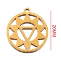 Macro detail of 20mm golden stainless steel yoga chakra pendant with hollow design - Chakra Symbol Style (Gold 2) / Gold