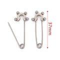 37mm silver stainless steel safety pin with five ball accents in open and closed views - Steel Beaded Style (B)