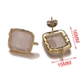 Square gold-plated earring studs with milky white stone and irregular hammered texture - Single Piece / Rose Quartz