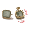 Square gold stainless steel earring stud with green stone and DIY connector ring - Single Piece / Light Green Aventurine