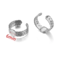 Anello regolabile in acciaio inossidabile argento con base piatta da 6mm per il fai-da-te - Vassoio Rotondo Texture Spiga di Grano (Steel-N)
