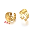 Anello regolabile in acciaio inossidabile dorato con vassoio rotondo da 8mm e intagli - Vassoio Rotondo Traforato Irregolare (Gold-E)