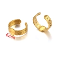 Anello aperto dorato trama foglia con base a castone 6mm per creazione gioielli DIY - Base Dorata con Texture a Foglia (Gold-N)