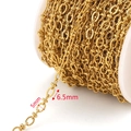 Gold stainless steel oval Cuban link chain with 5mm x 6.5mm embossed texture on white spool - Style B Gold