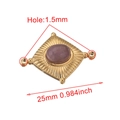 Gouden ruitvormige connector van roestvrij staal met paarse natuursteen voor sieraden - Enkel Stuk / Amethist